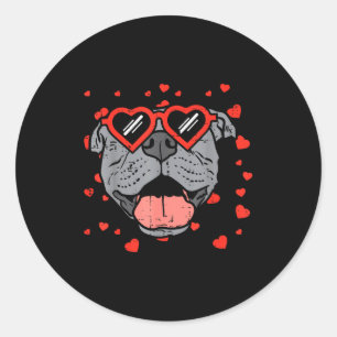 Pitbull Face Heart Gles Valentines Day Pet Dog Lov Classic Round Sticker