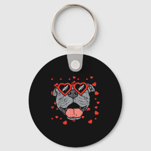 Pitbull Face Heart Gles Valentines Day Pet Dog Lov Key Ring