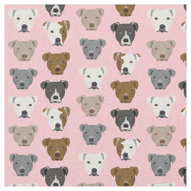 Pitbull faces dog pattern pink fabric (Close Up)