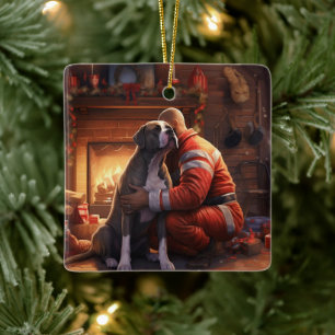 Pitbull Firefighter Christmas, Gift for Dog Lovers Ceramic Ornament