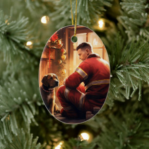Pitbull Firefighter Christmas, Gift for Dog Lovers Ceramic Tree Decoration