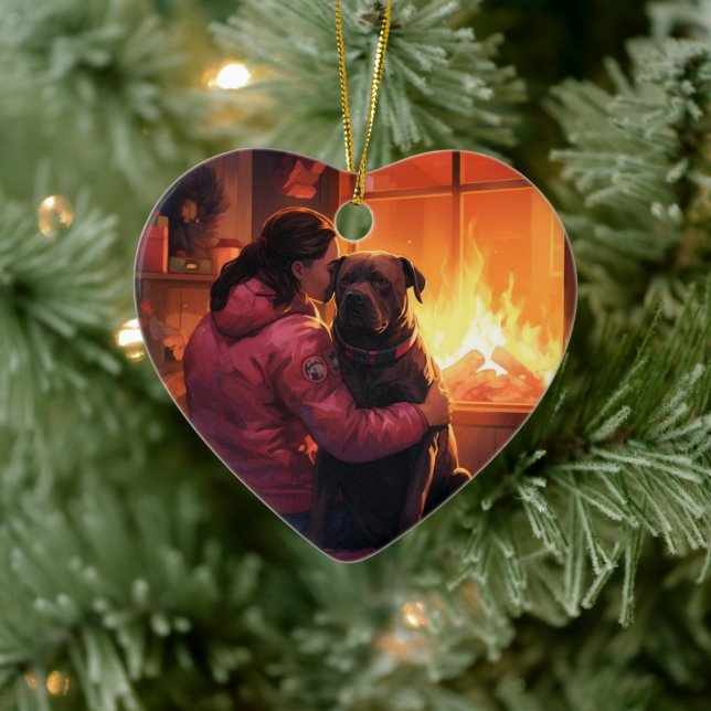 Pitbull Firefighter Christmas, Gift for Dog Lovers Ceramic Tree Decoration (Tree)