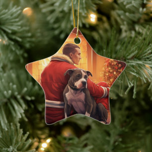 Pitbull Firefighter Christmas, Gift for Dog Lovers Ceramic Tree Decoration
