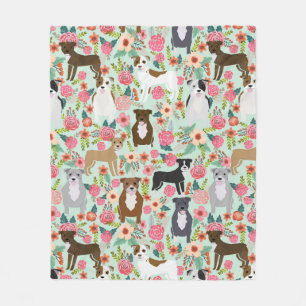 Pitbull Floral Blanket - dog blanket, pitbulls