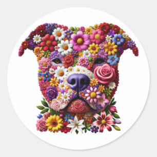 Pitbull Flower Face Dog Lover Classic Round Sticker
