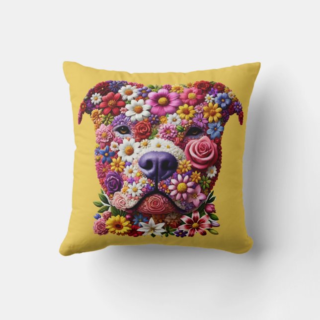 Pitbull Flower Face Dog Lover Cushion (Back)