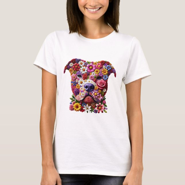 Pitbull Flower Face Dog Lover T-Shirt (Front)
