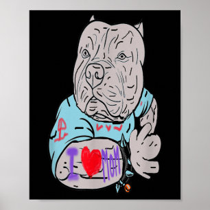 Pitbull Funny Dog I Love Mum Tattoo Gift  Poster