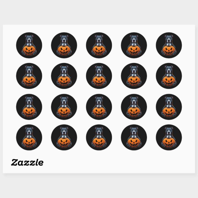 Pitbull Halloween - Holding Jack O Lantern Classic Round Sticker (Sheet)