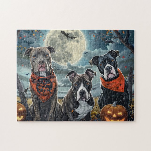 Pitbull Halloween Spooky Jigsaw Puzzle (Horizontal)