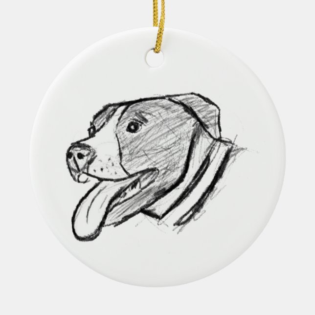 pitbull hand drawn photo dog animal lover ceramic tree decoration (Front)