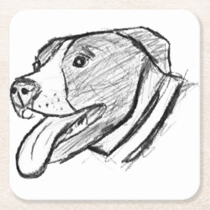 pitbull hand drawn photo dog animal lover square paper coaster