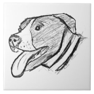 pitbull hand drawn photo dog animal lover tile