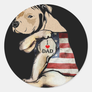 Pitbull I Love Dad Tattoo Fathers Day Classic Round Sticker