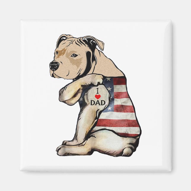 Pitbull I Love Dad Tattoo Fathers Day  Magnet (Front)