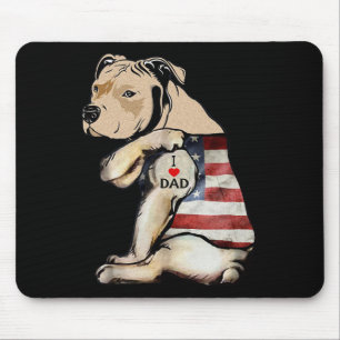 Pitbull I Love Dad Tattoo Fathers Day Mouse Pad