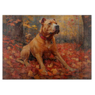 Pitbull in Autumn Leaves Fall Inspire Cutting Board