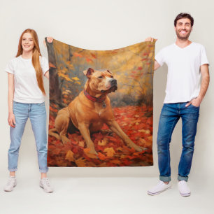 Pitbull in Autumn Leaves Fall Inspire  Fleece Blanket