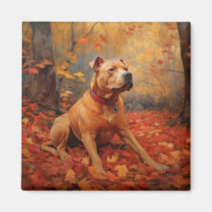Pitbull in Autumn Leaves Fall Inspire  Magnet