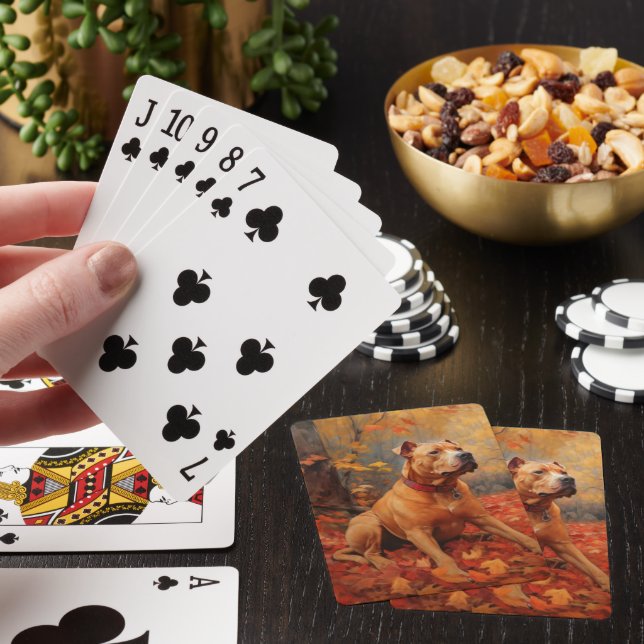 Pitbull in Autumn Leaves Fall Inspire  Playing Cards (In Situ)
