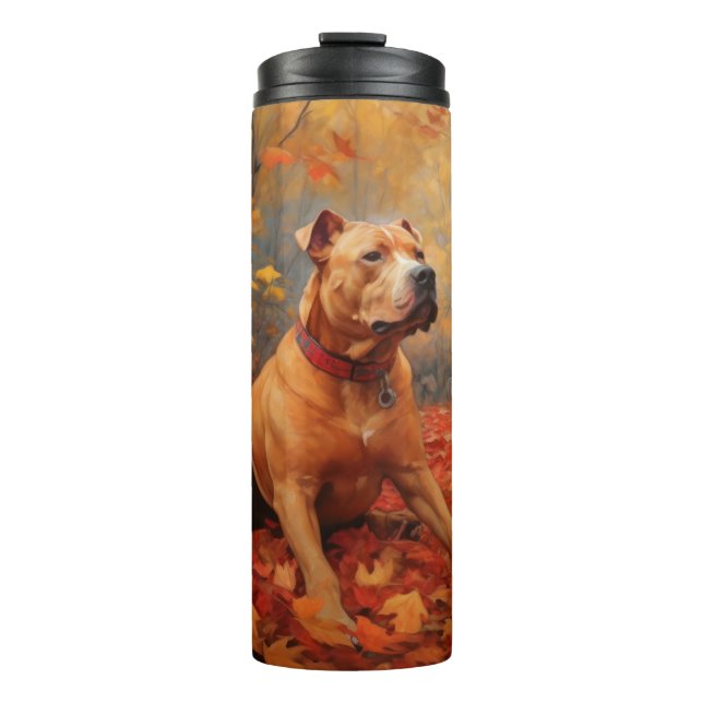 Pitbull in Autumn Leaves Fall Inspire  Thermal Tumbler (Front)