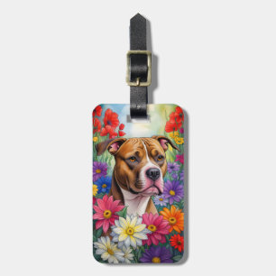 Pitbull in Flower Garden Luggage Tag