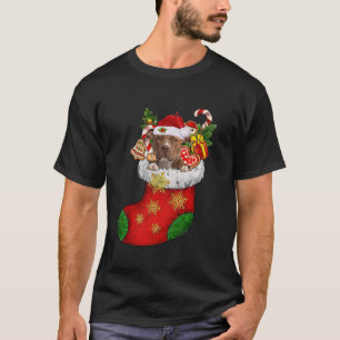 Pitbull In Sock Christmas Santa Hat Xmas Dog Lover T-Shirt