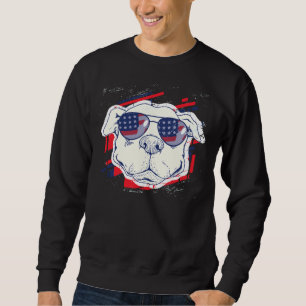 Pitbull In Sunglasses And America Flag Sweatshirt