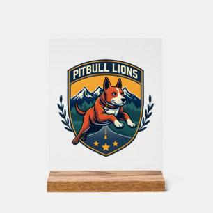 Pitbull Lions Vintage Mascot Sports Badge Vector D Acrylic Sign
