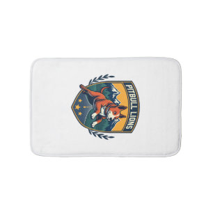 Pitbull Lions Vintage Mascot Sports Badge Vector D Bath Mat
