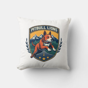 Pitbull Lions Vintage Mascot Sports Badge Vector D Cushion
