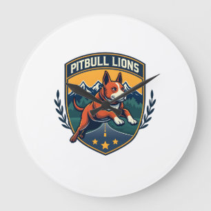 Pitbull Lions Vintage Mascot Sports Badge Vector D Large Clock