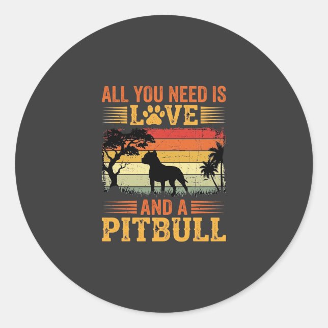 Pitbull Love Retro Sunset Dog Classic Round Sticker (Front)