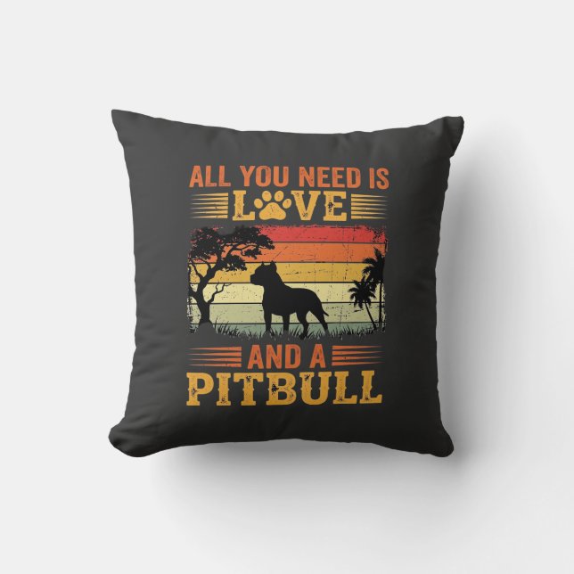 Pitbull Love Retro Sunset Dog Cushion (Front)