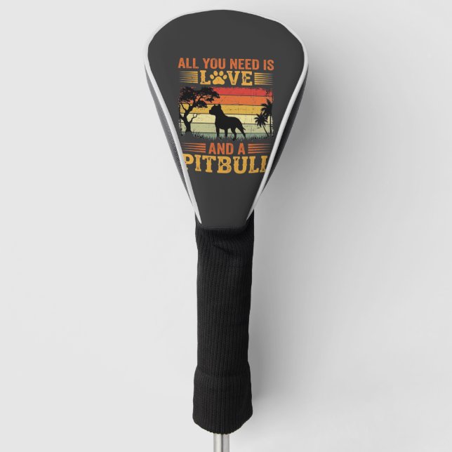 Pitbull Love Retro Sunset Dog Golf Head Cover (Front)