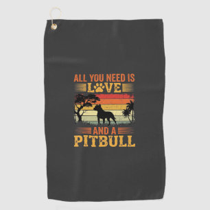 Pitbull Love Retro Sunset Dog Golf Towel