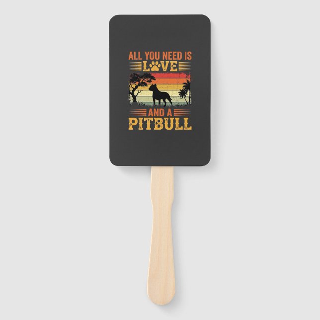 Pitbull Love Retro Sunset Dog Hand Fan (Front)