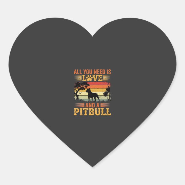 Pitbull Love Retro Sunset Dog Heart Sticker (Front)