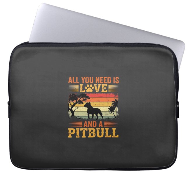Pitbull Love Retro Sunset Dog Laptop Sleeve (Front)