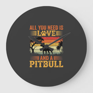 Pitbull Love Retro Sunset Dog Large Clock