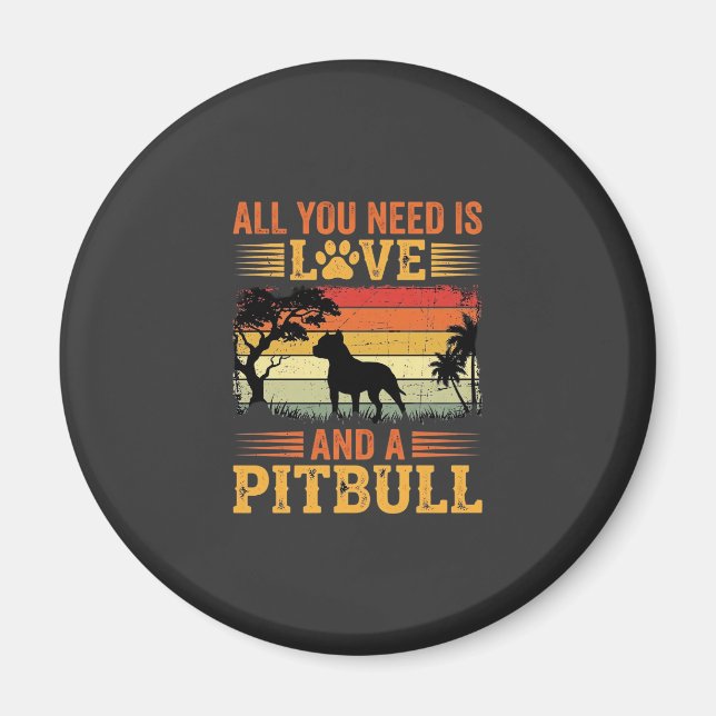 Pitbull Love Retro Sunset Dog Magnet (Front)