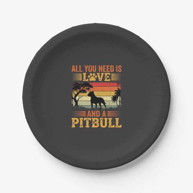 Pitbull Love Retro Sunset Dog Paper Plate (Front)