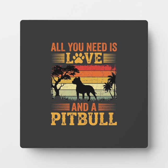 Pitbull Love Retro Sunset Dog Plaque (Front)