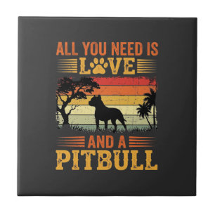 Pitbull Love Retro Sunset Dog Tile