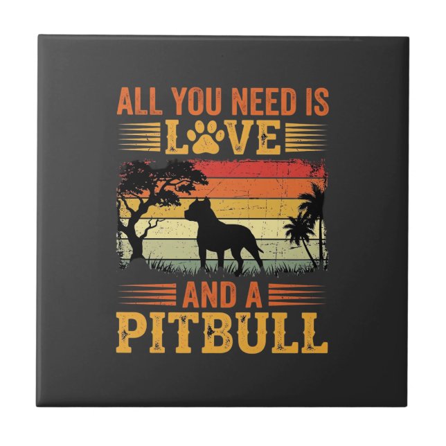Pitbull Love Retro Sunset Dog Tile (Front)