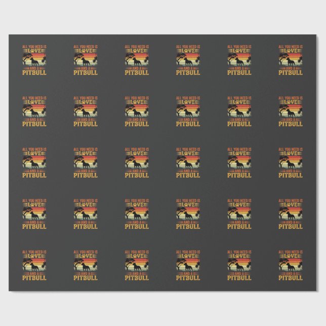 Pitbull Love Retro Sunset Dog Wrapping Paper (Flat)
