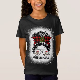 Pitbull Mama Buffalo Plaid Messy Bun Christmas Ble T-Shirt