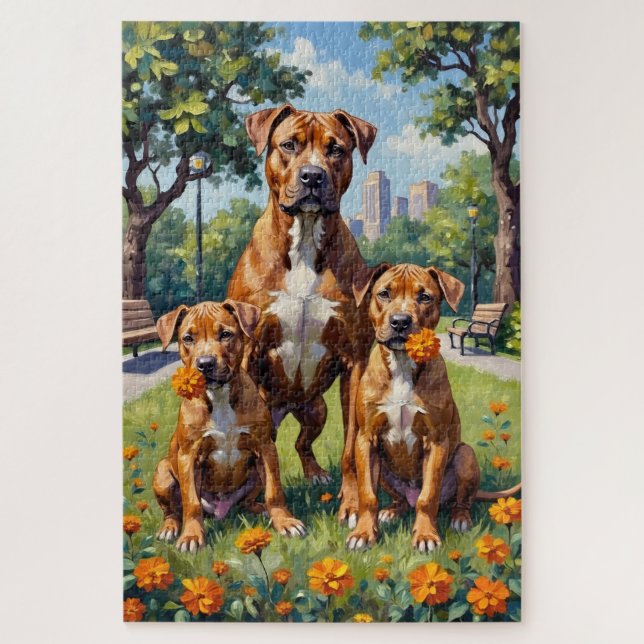 Pitbull Marigold Park Art Jigsaw Puzzle (Vertical)