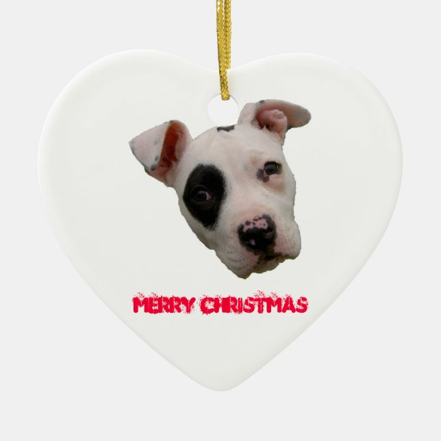 Pitbull Merry Christmas Ceramic Tree Decoration (Front)