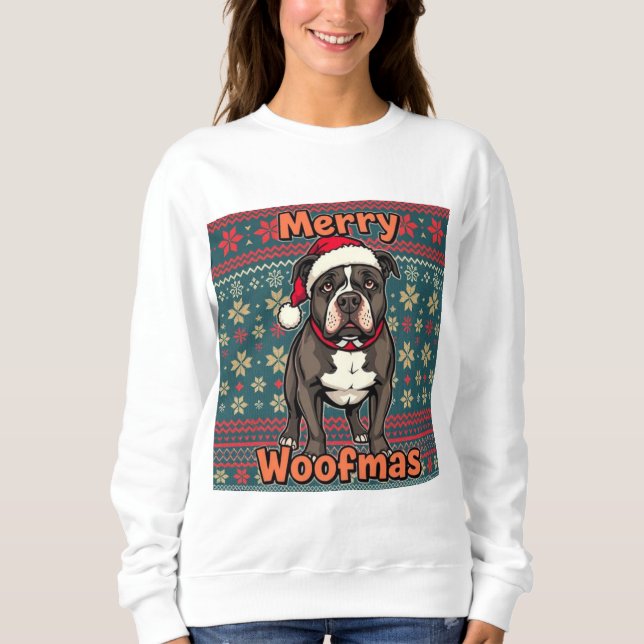 Pitbull Merry Woofmas Sweatshirt (Front)
